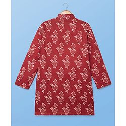 Pine Kids Cotton Woven Full Sleeves Kurta Pyjama Set Floral Print - Maroon
