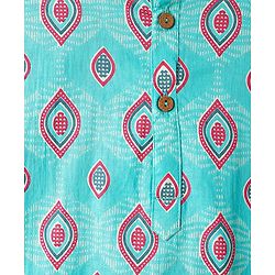 Pine Kids Cotton Woven Full Sleeves Kurta Pajama Set with Ethnic Motif Print - Aqua Blue & White