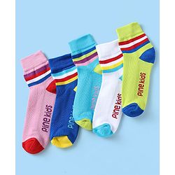 Pine Kids Knit Ankle Length Silvadur Antimicrobial Socks with Stripe Design Pack of 5 - Multicolor