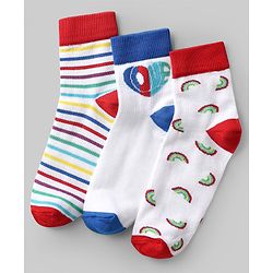 Pine Kids Knit Ankle Length Striped Socks With Rainbow & Heart Design Pack of 3 (Color May Vary)