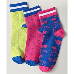 Pine Kids Knit Ankle Length Silvadur Antimicrobial Socks with Polka Dots Design Pack of 3 - Pink Light Green & Blue