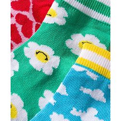 Pine Kids Knit Ankle Length Socks with Floral & Heart Design Pack of 3 (Color May Vary)
