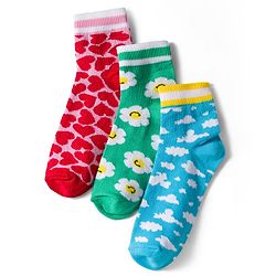 Pine Kids Knit Ankle Length Socks with Floral & Heart Design Pack of 3 (Color May Vary)