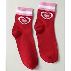 Pine Kids Knit Ankle Length Silvadur Antimicrobial Socks with Strips & Heart Design Pack of 3 - Red & Pink