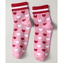 Pine Kids Knit Ankle Length Silvadur Antimicrobial Socks with Strips & Heart Design Pack of 3 - Red & Pink