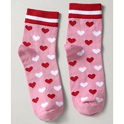 Pine Kids Knit Ankle Length Silvadur Antimicrobial Socks with Strips & Heart Design Pack of 3 - Red & Pink
