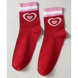 Pine Kids Knit Ankle Length Silvadur Antimicrobial Socks with Strips & Heart Design Pack of 3 - Red & Pink