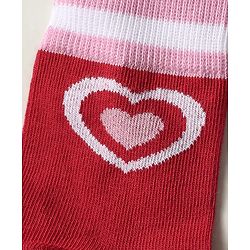 Pine Kids Knit Ankle Length Silvadur Antimicrobial Socks with Strips & Heart Design Pack of 3 - Red & Pink