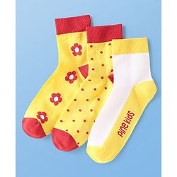 Pine Kids Cotton Knit Ankle Length Socks With Floral & Polka Dots Design Pack Of 3 ( Colour May Vary )