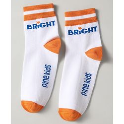 Pine Kids Knit Ankle Length Silvadur Antimicrobial Socks with Heart Star & Text Design Pack of 3 - Blue Orange & White