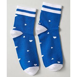 Pine Kids Knit Ankle Length Silvadur Antimicrobial Socks with Heart Star & Text Design Pack of 3 - Blue Orange & White