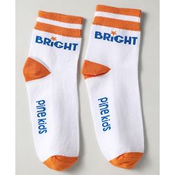 Pine Kids Knit Ankle Length Silvadur Antimicrobial Socks with Heart Star & Text Design Pack of 3 - Blue Orange & White