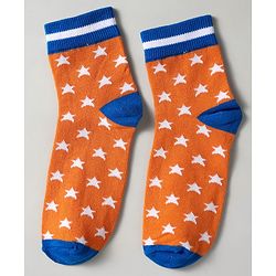 Pine Kids Knit Ankle Length Silvadur Antimicrobial Socks with Heart Star & Text Design Pack of 3 - Blue Orange & White