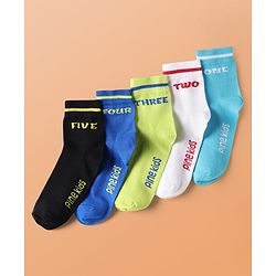 Pine Kids Cotton Knit Ankle Length Socks With Numbers Design Pack of 5 ( Colour May Vary )