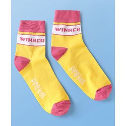 Pine Kids Cotton Knit Ankle Length Socks With Text Design Pack Of 5 ( Colour May Vary )