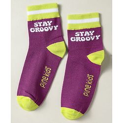 Pine Kids Knit Ankle Length Silvadur Antimicrobial Socks with Heart & Text Design Pack of 3 - Plum & White