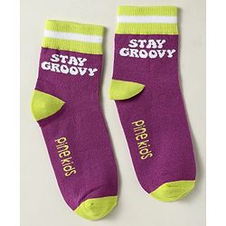 Pine Kids Knit Ankle Length Silvadur Antimicrobial Socks with Heart & Text Design Pack of 3 - Plum & White