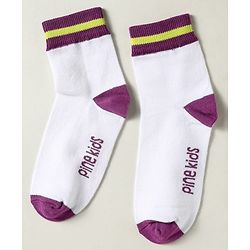 Pine Kids Knit Ankle Length Silvadur Antimicrobial Socks with Heart & Text Design Pack of 3 - Plum & White