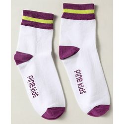 Pine Kids Knit Ankle Length Silvadur Antimicrobial Socks with Heart & Text Design Pack of 3 - Plum & White