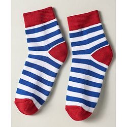 Pine Kids Knit Ankle Length Silvadur Antimicrobial Socks with Strips & Star Design Pack of 3 - Red Blue & White
