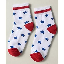Pine Kids Knit Ankle Length Silvadur Antimicrobial Socks with Strips & Star Design Pack of 3 - Red Blue & White