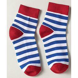 Pine Kids Knit Ankle Length Silvadur Antimicrobial Socks with Strips & Star Design Pack of 3 - Red Blue & White