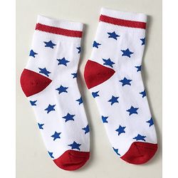 Pine Kids Knit Ankle Length Silvadur Antimicrobial Socks with Strips & Star Design Pack of 3 - Red Blue & White