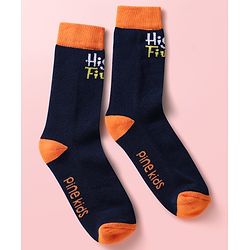 Pine Kids Knit Ankle Length Silvadur Antimicrobial Socks with Text Design Pack of 3 - Black Light Blue & White