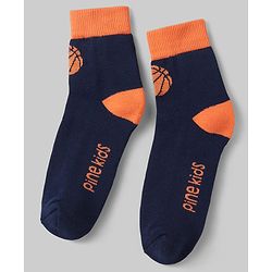 Pine Kids Cotton Knit Ankle Length Socks with Basketball & Stripe Design Pack of 3 (Color May Vary)