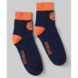 Pine Kids Cotton Knit Ankle Length Socks with Basketball & Stripe Design Pack of 3 (Color May Vary)