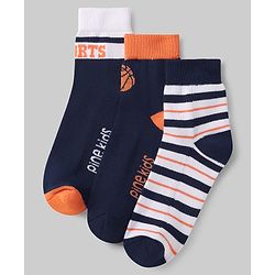 Pine Kids Cotton Knit Ankle Length Socks with Basketball & Stripe Design Pack of 3 (Color May Vary)