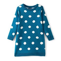 Pine Kids Knit Full Sleeves Sweater Set with Polka Dot Design & Stripes - Teal Blue & Pink