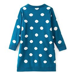 Pine Kids Knit Full Sleeves Sweater Set with Polka Dot Design & Stripes - Teal Blue & Pink