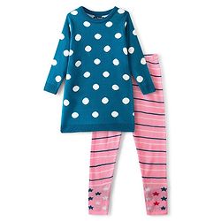 Pine Kids Knit Full Sleeves Sweater Set with Polka Dot Design & Stripes - Teal Blue & Pink