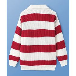 Pine Kids Knit Full Sleeves Sweater Set with Stripes - Red & White