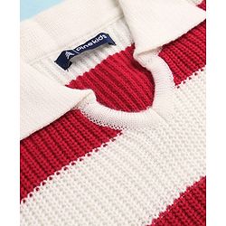 Pine Kids Knit Full Sleeves Sweater Set with Stripes - Red & White