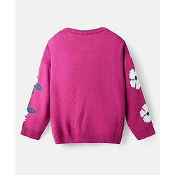 Pine Kids Knit Full Sleeve Pullover with Floral Applique - Dark Pink