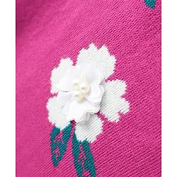 Pine Kids Knit Full Sleeve Pullover with Floral Applique - Dark Pink