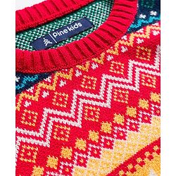 Pine Kids Knit Full Sleeves Pullover Sweater with Aztec Design - Multicolor