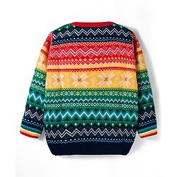 Pine Kids Knit Full Sleeves Pullover Sweater with Aztec Design - Multicolor