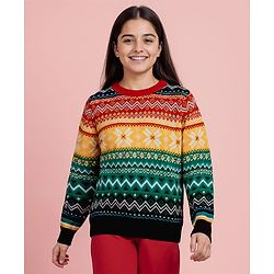 Pine Kids Knit Full Sleeves Pullover Sweater with Aztec Design - Multicolor