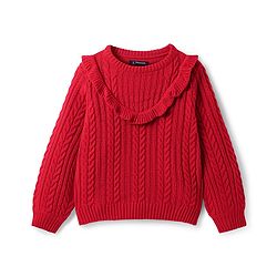 Pine Kids Knit Full Sleeves Pullover with Cable Knit Design - Red