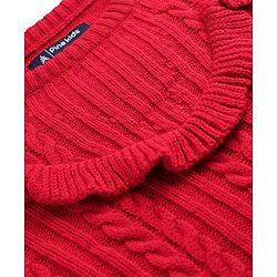 Pine Kids Knit Full Sleeves Pullover with Cable Knit Design - Red