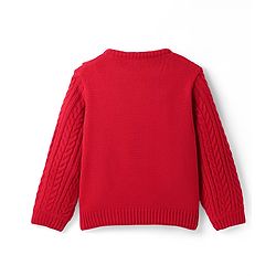 Pine Kids Knit Full Sleeves Pullover with Cable Knit Design - Red