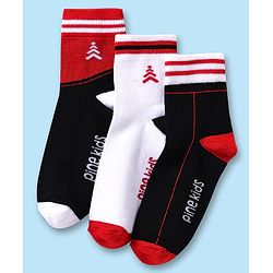 Pine Kids Knit Ankle Length Silvadur Antimicrobial Socks with Text Design Pack of 3 - Black & White
