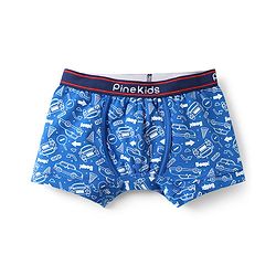 Pine Kids Cotton Knit Trunks with Stripe Design & Car Print Pack of 3 - Red & Blue