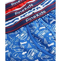 Pine Kids Cotton Knit Trunks with Stripe Design & Car Print Pack of 3 - Red & Blue