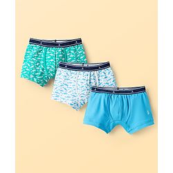 Pine Kids Cotton Elastane Knit Trunks With Fish Print Pack Of 3 (Colour May Vary)