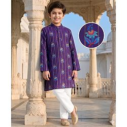 Pine Kids Woven Full Sleeves Kurta Pyjama Set With Floral Print - Purple