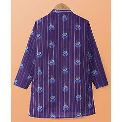Pine Kids Woven Full Sleeves Kurta Pyjama Set With Floral Print - Purple